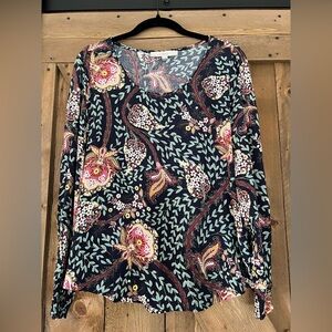 LOFT Floral Long Sleeve Top Navy Print Size XS